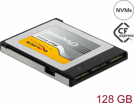 Kartelë memorje DeLOCK CFexpress Type B 128GB, PCIe Gen3x2 NVMe, 1450/450 MB/s, zi/argjend