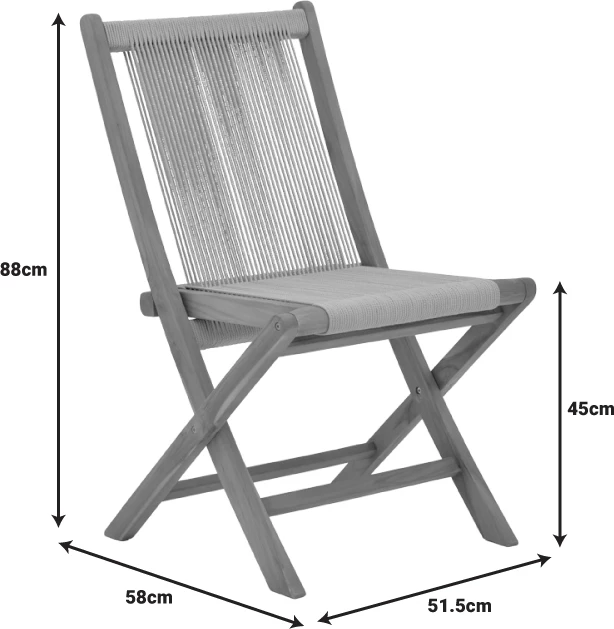 Karrige e palosshme Banou, dru teak dhe litar PE, ngjyrë e zezë, 51.5x58x88cm