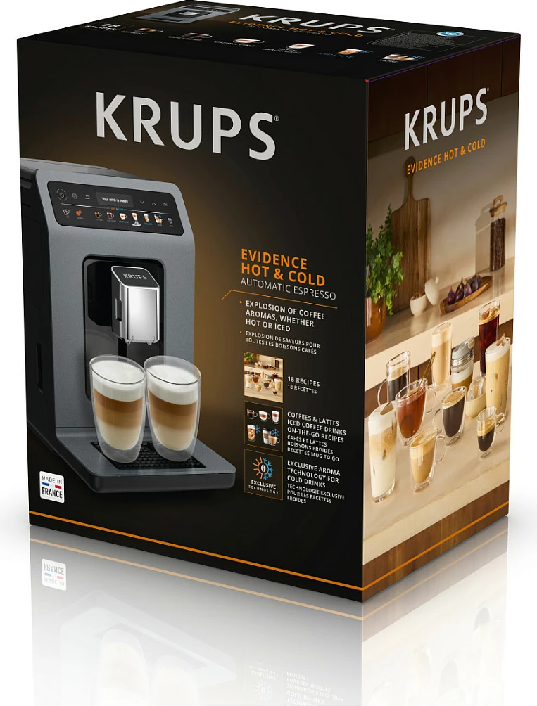 Aparat kafeje espresso Krups EA 898 GF Hot & Cold, fully-auto, 15 bar, mulli i integrum, i zi/hiri