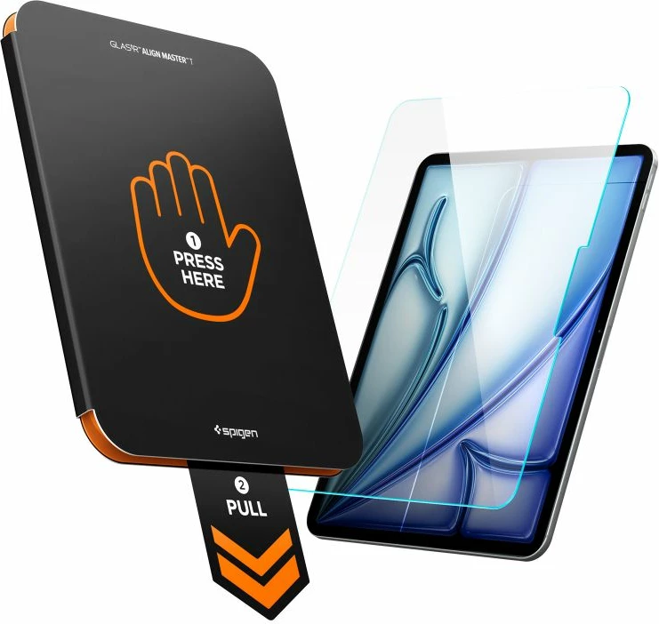Xham mbrojtës i kalitur Spigen ALM Glas.tR T për iPad Air/Pro 11" (2018–2026), 10H+, Clear, set (xham + AlignMaster tray + kit)