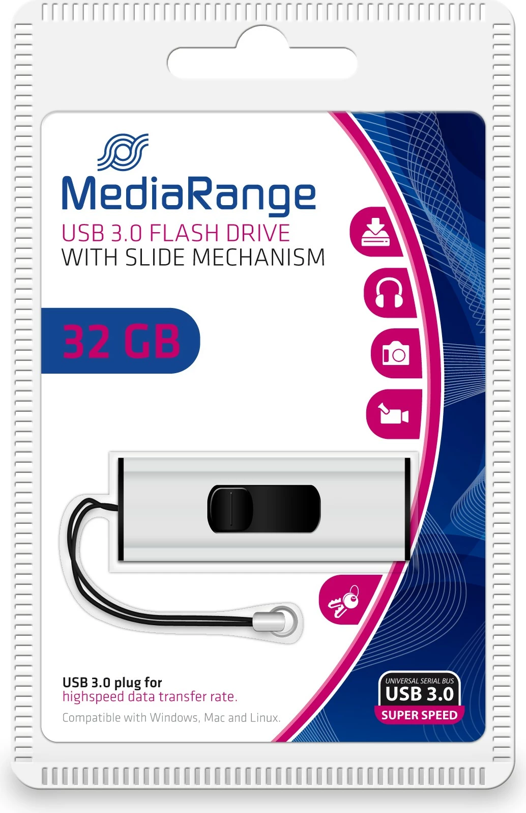 USB stick MEDIARANGE MR916 32GB USB 3.2, zi/argjendtë