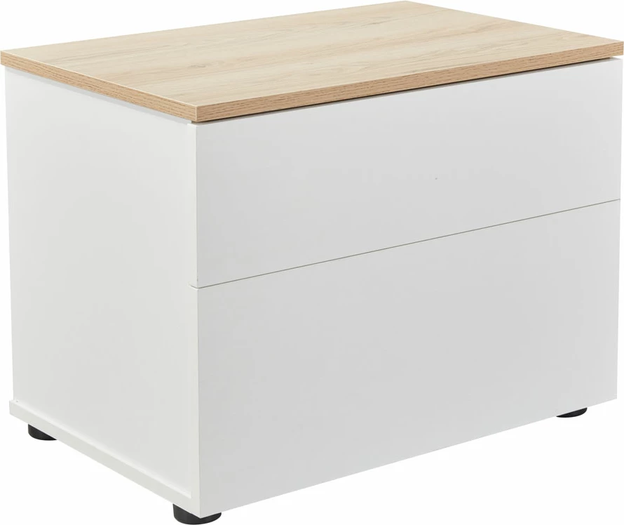 Komodinë nate me 2 sirtarë, ngjyrë lis i bardhë-natyral, 58x39x44.5