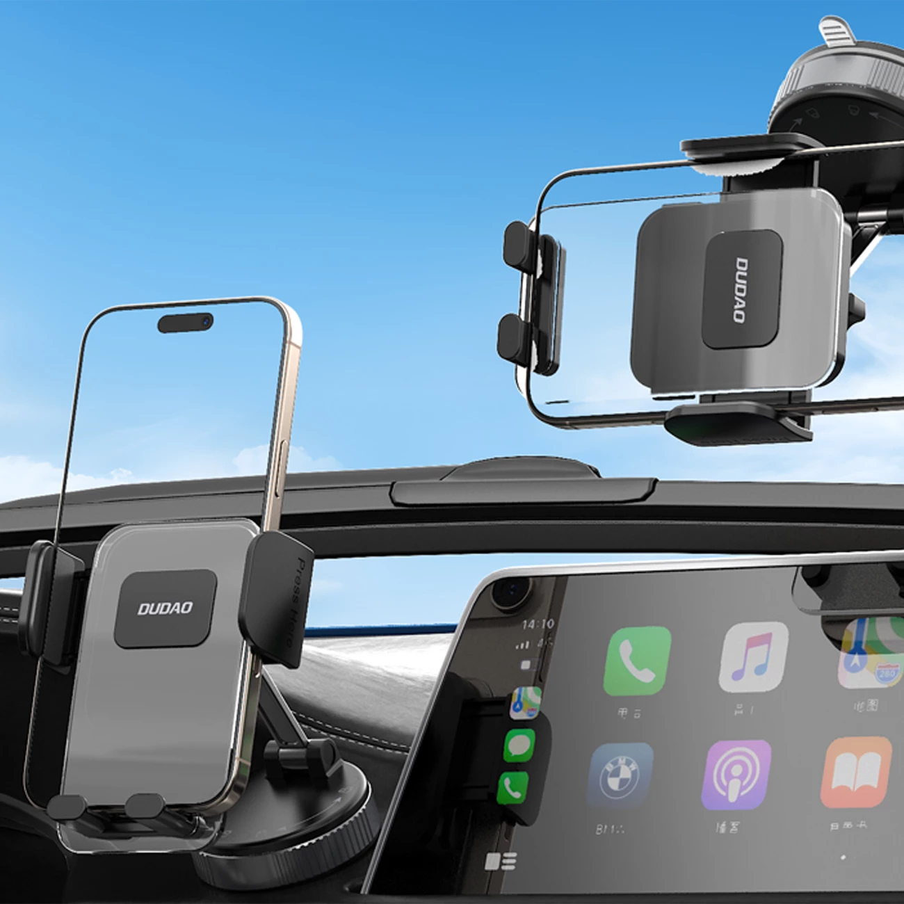 mbajtës makine për celular Dudao F24PLUS me kapje vakum, montim në panel, rregullim 360°, aliazh zinku/plastikë, i zi