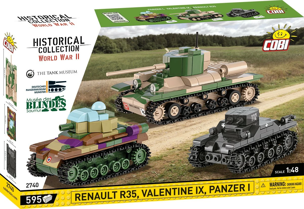 Set lodrash ndërtimi Cobi Klocki 2740 Renault R35, Valentine IX, Panzer I, 595 pjesë