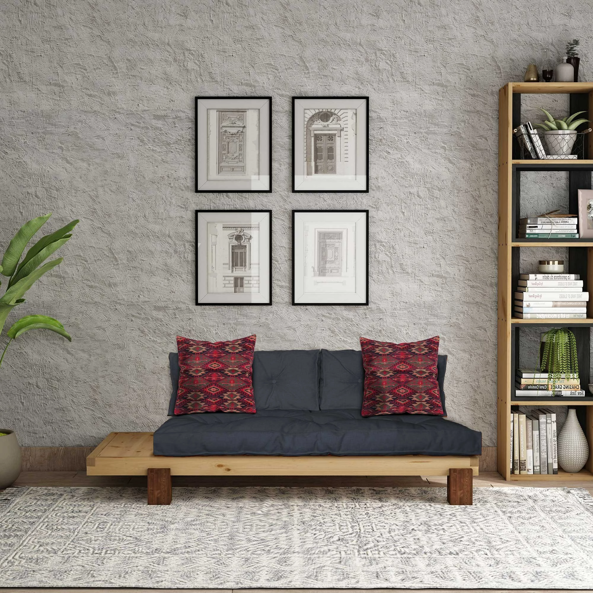 Lounge Atelier del Sofa, ngjyrë natyrale dhe blu e errët, CPT8374-200