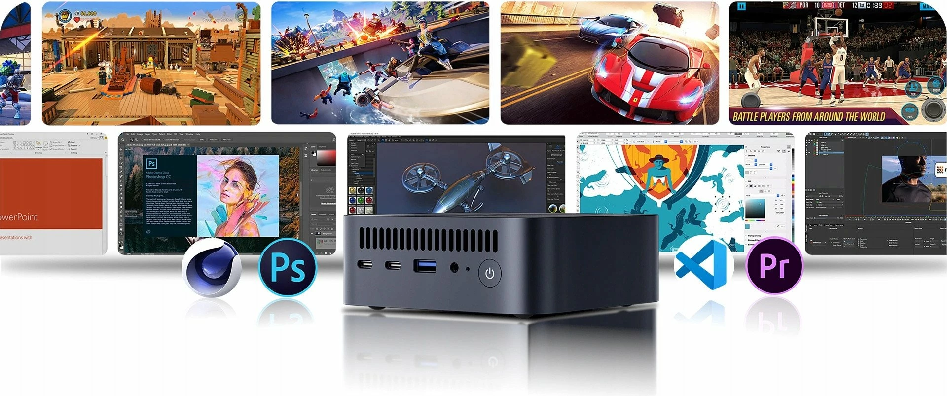 Mini kompjuter Blackview MP100 Ryzen 5-7430U/16GB RAM/SSD 512GB Windows 11 Pro, i zi