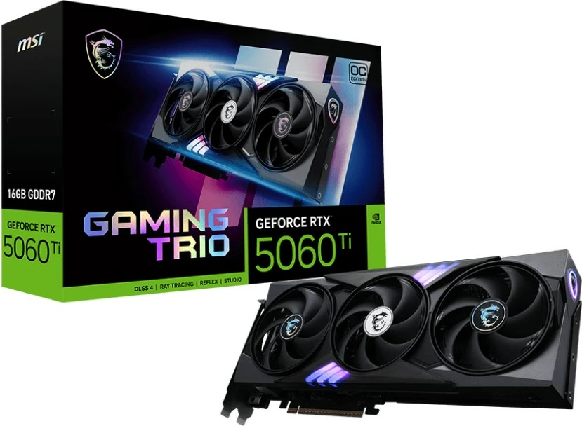 Kartelë grafike MSI GeForce RTX 5060 Ti Gaming Trio OC, 16GB GDDR7, 3 fan, e zezë