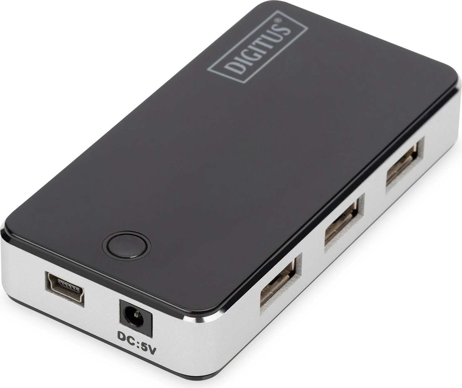 Hub USB Digitus 7-Port, USB 2.0, 480 Mbit/s, Ngjyrë e zezë, e argjendtë
