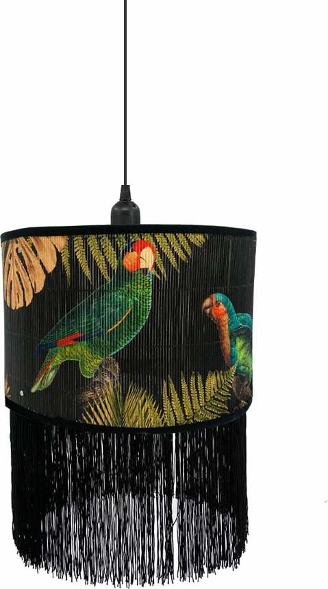 Llambë tavani me zogj tropikal, bambu, shumëngjyrëshe, e zezë, 30x30x20cm