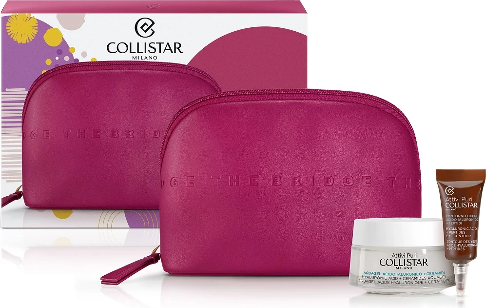 Set për kujdesin e lëkurës Collistar Attivi Puri Water me acid hialuronik dhe ceramide për femra, 50ml + krem sysh 5ml + çantë kozmetike