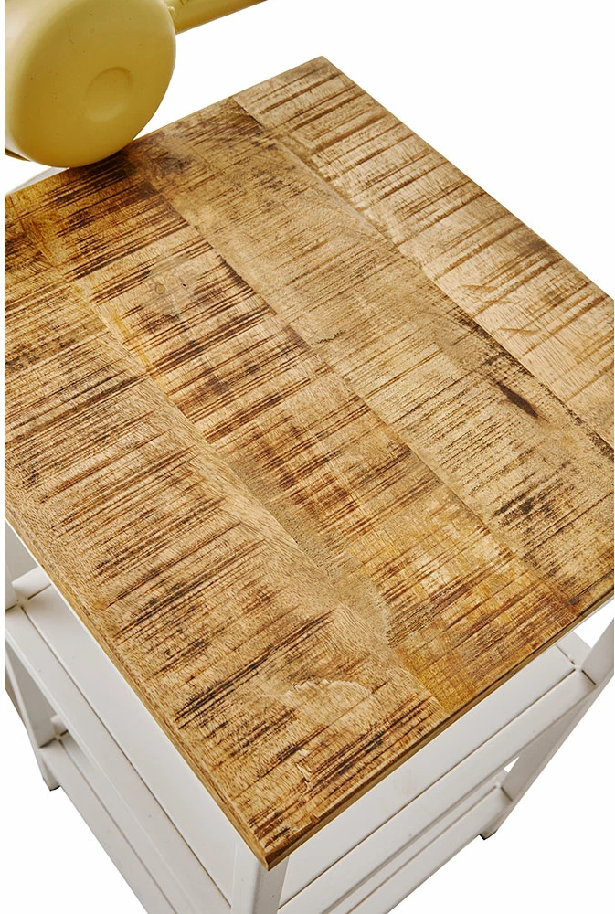 Tavolinë anësore MINI VESPA me rafte, ngjyrë krem e bardhë, natyrale, 61x45x88