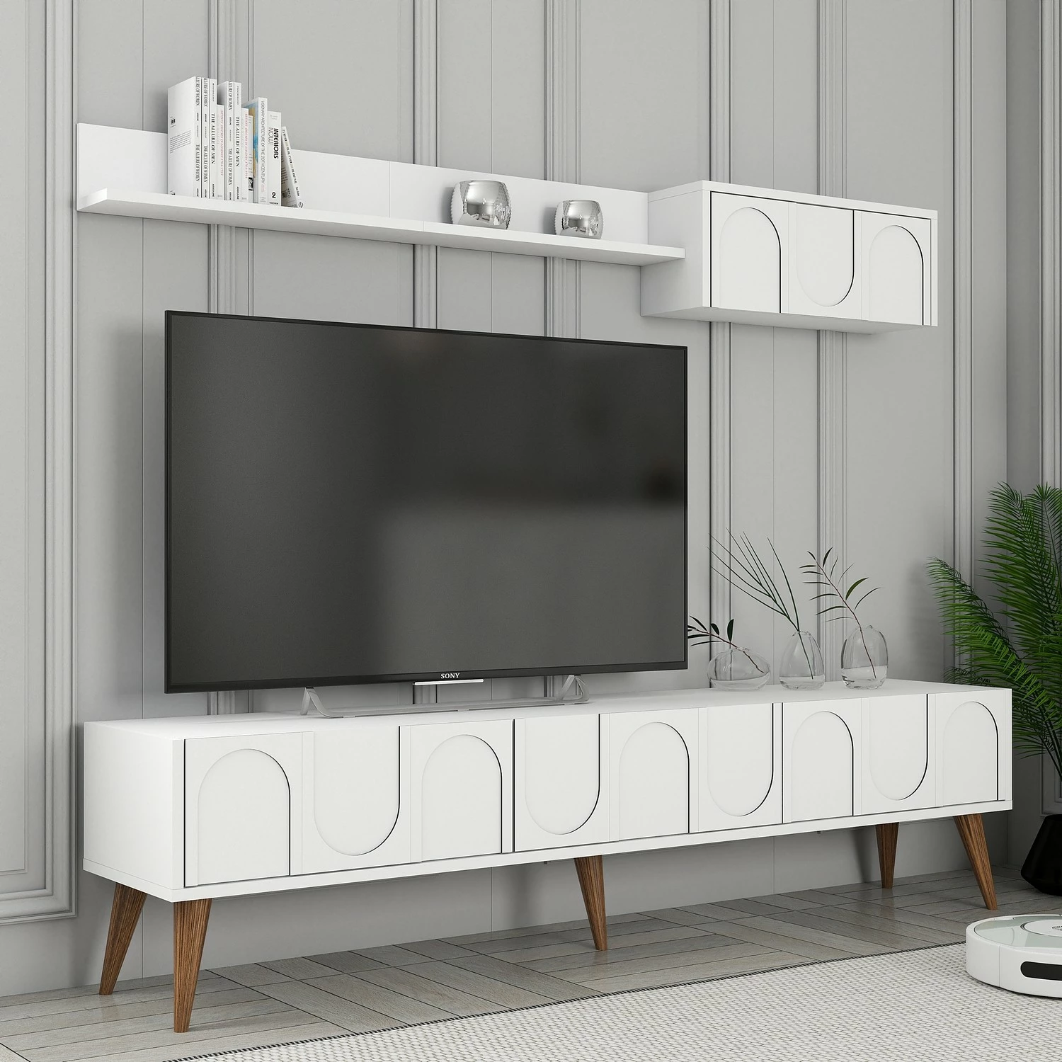 Njësi TV Skye Decor, Lyon 2, e bardhë dhe arre