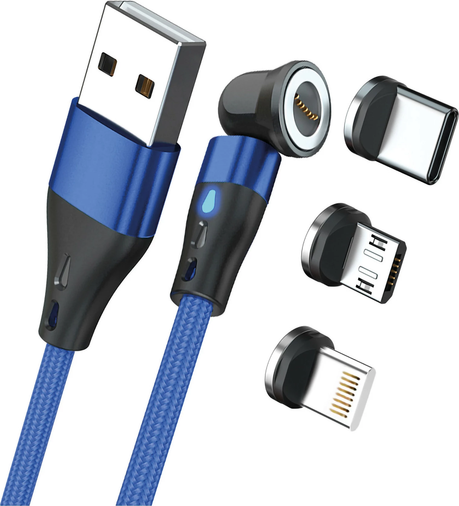 Kabllo karikimi magnetike RealPower MagneticCharge3, USB-A, 1 m, me adapterë, e kaltër