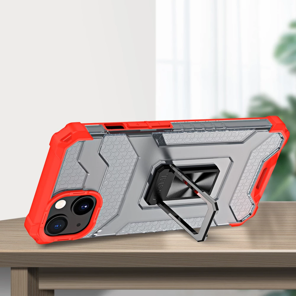 Mbështjellës Hurtel Crystal Ring Case për iPhone 13, me mbajtëse, Kuq