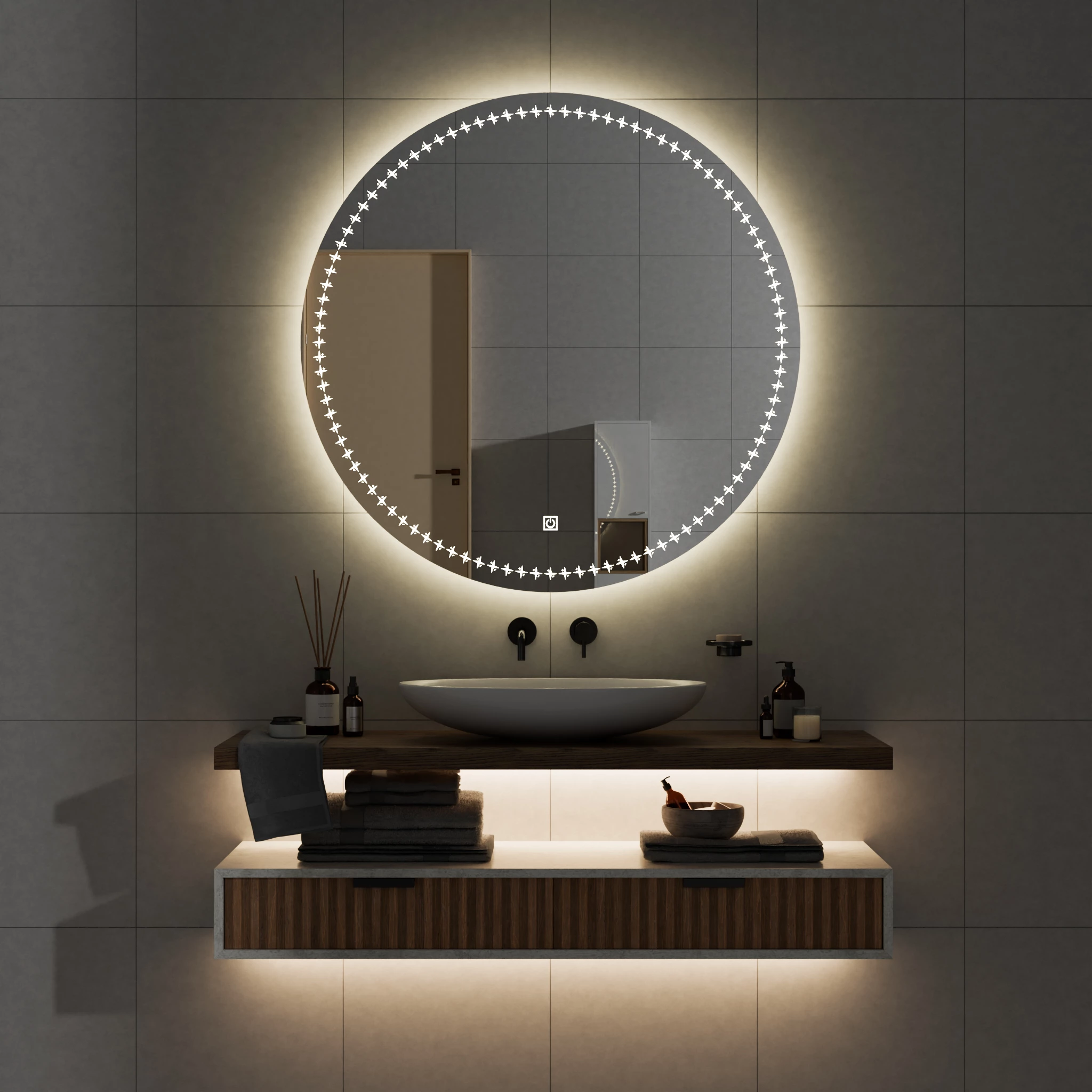 Pasqyre per banjo me LED , Pasqyre rrethore me ndriqim Modeli Star