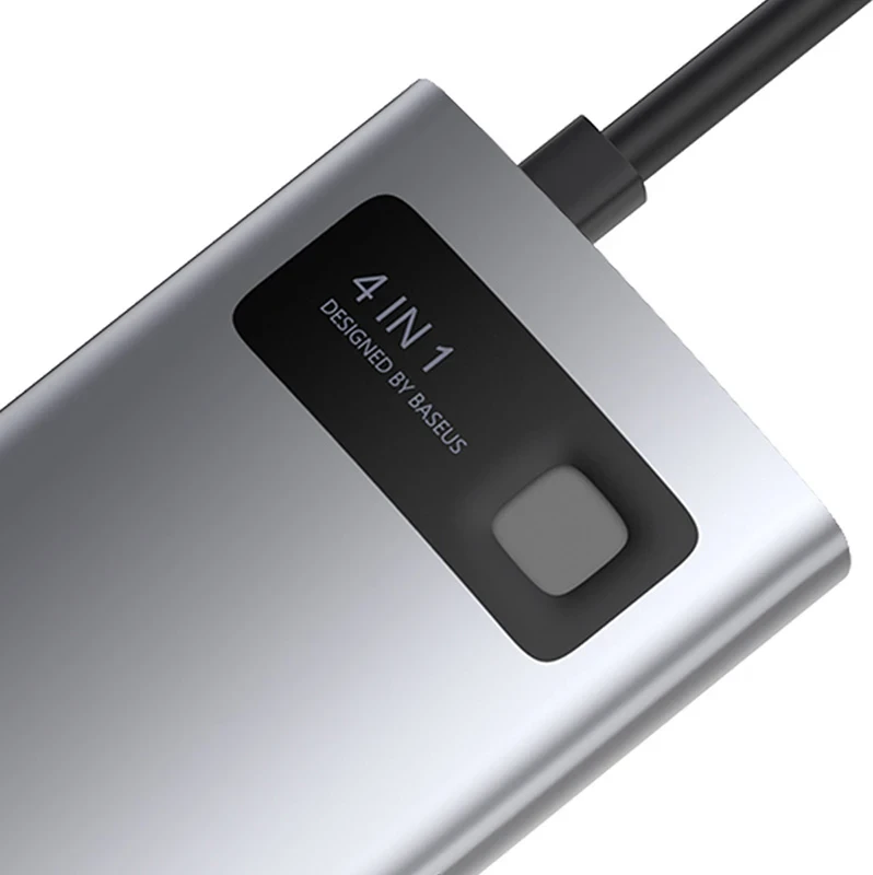 Kasë Baseus Metal Gleam Series 4in1, CAHUB-CY0G, USB-C në USB 3.0 + USB 2.0 + HDMI + USB-C PD, Gri