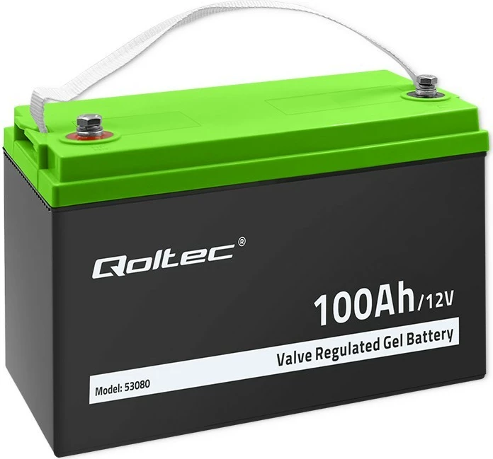 Bateri xhel Qoltec 100Ah 12V, Model 53080, e zezë me të gjelbër