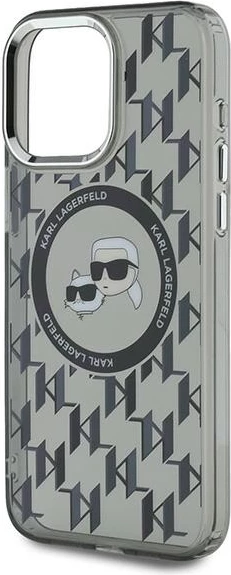 Mbështjellës Karl Lagerfeld IML Monogram Karl & Choupette Head MagSafe për iPhone 15 Pro Max, Zi
