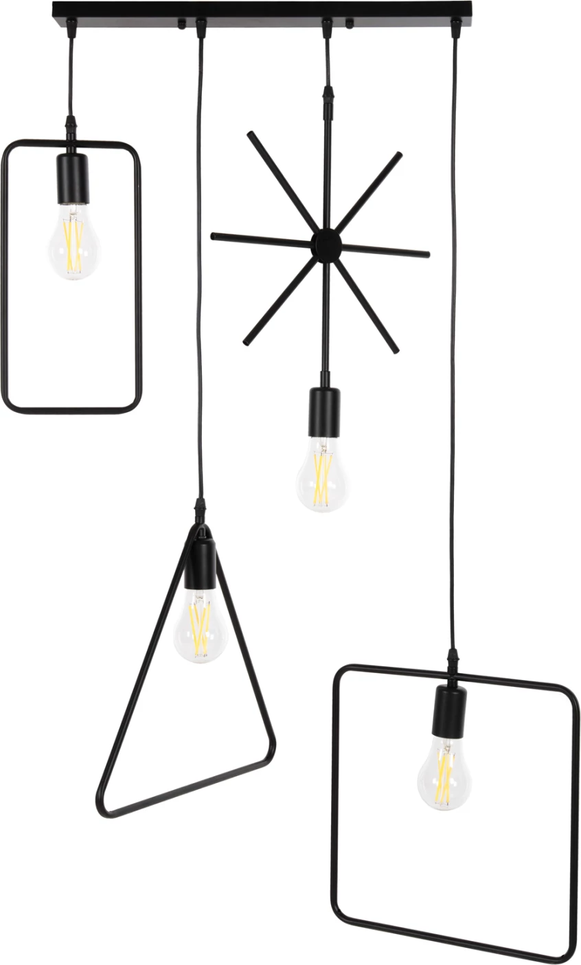 Llambë varëse tavani 4-drita, metal i zi, forma gjeometrike, FH4099, 70x38x106H cm