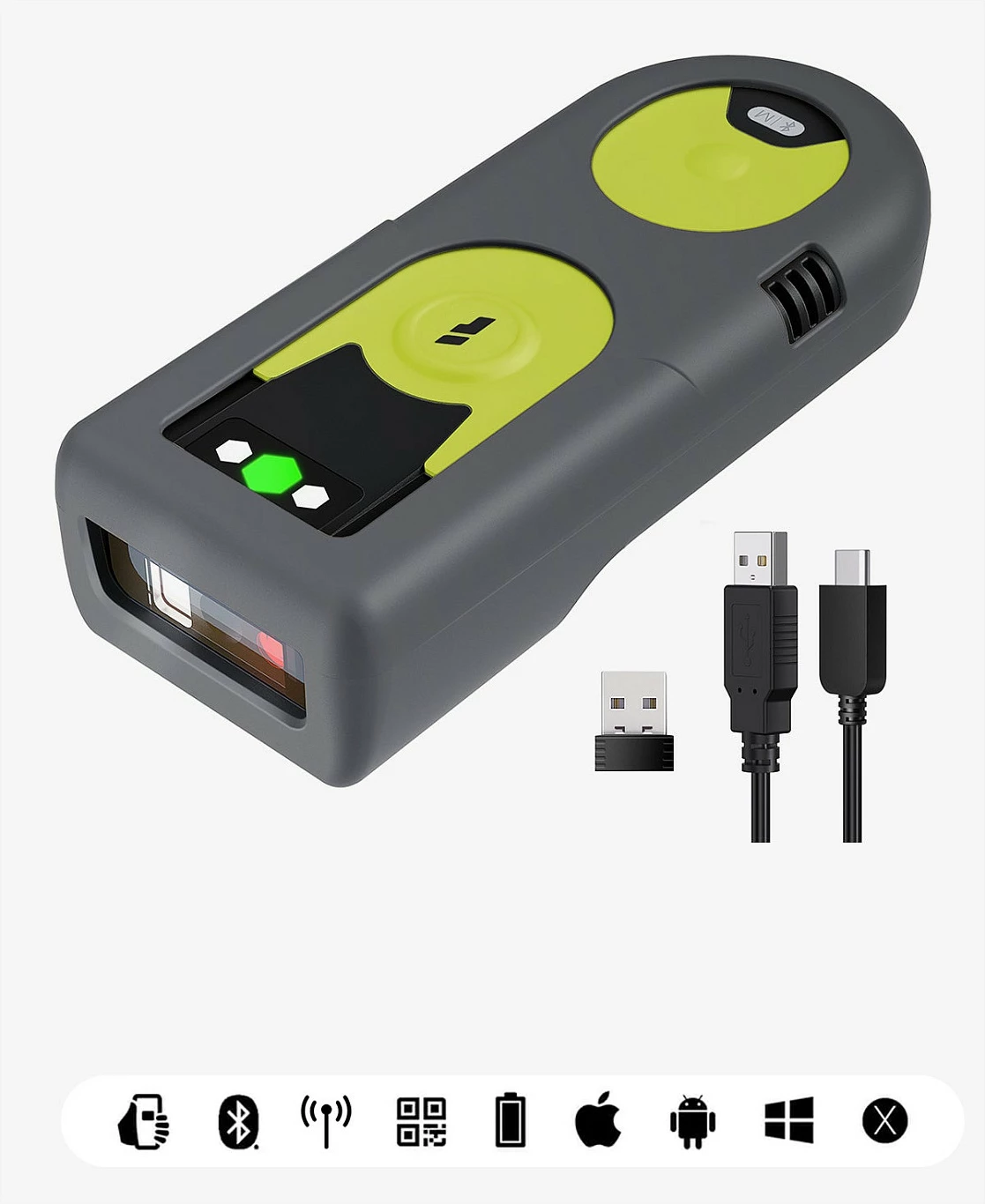 Skaner barkodi Inateck BCST-42, 2D QR, Bluetooth 5.0, USB/2.4G, zi/gri/jeshile