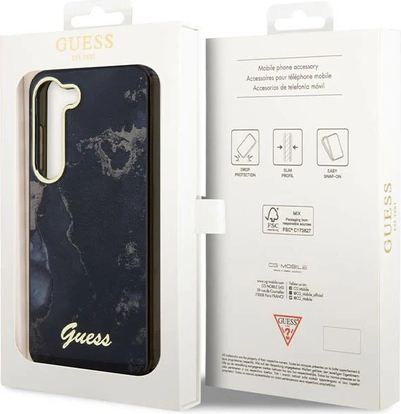 Mbështjellës Guess Golden Marble për Samsung Galaxy S23+, hardcase, i zi