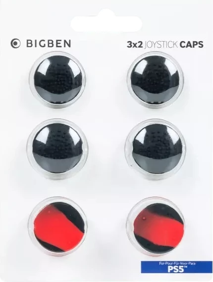 Mbulesa silikoni për thumbstick Nacon Bigben, për kontrollor PS4/PS5, set 3 palë, e zezë/kuqe