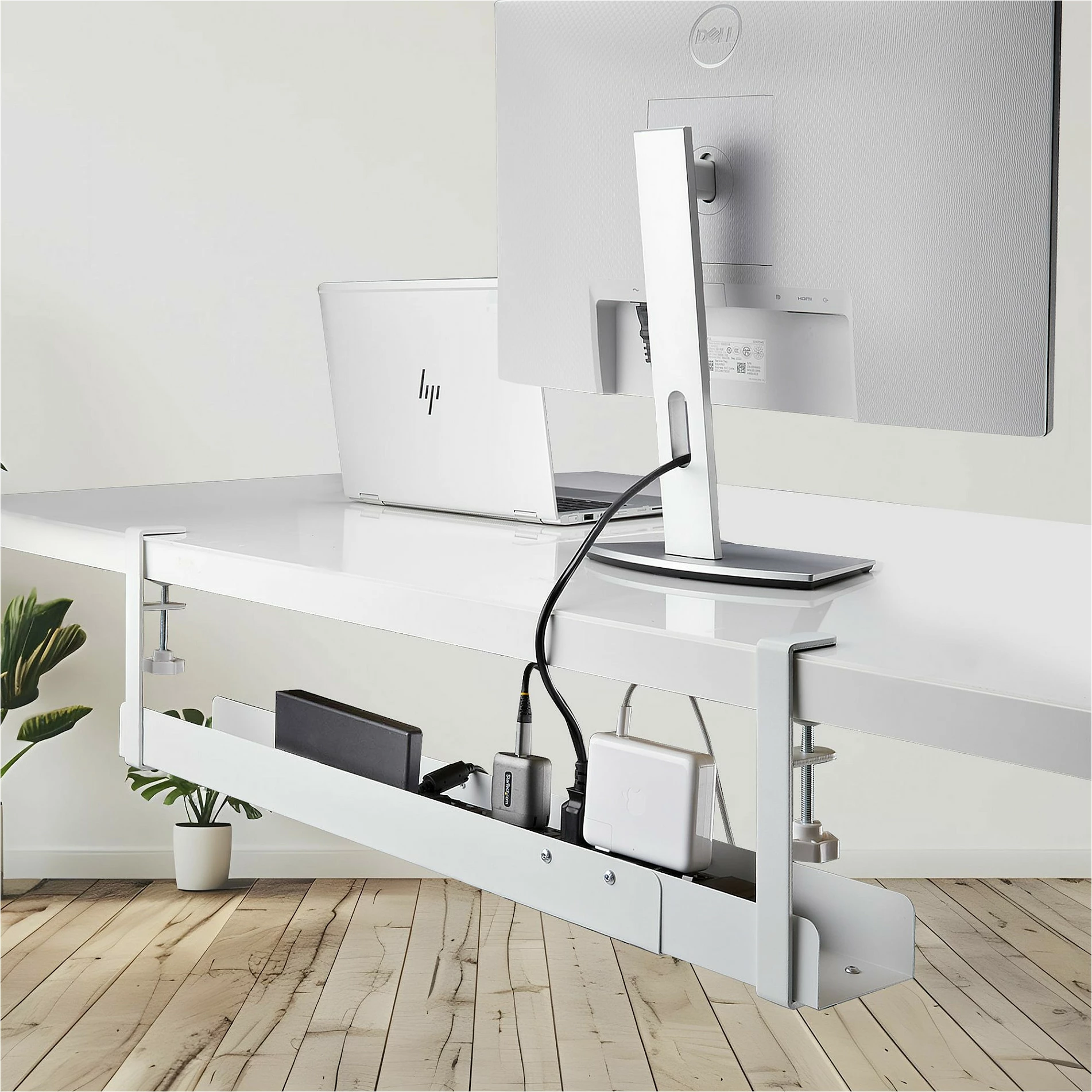 Organizues kabllosh nën tavolinë StarTech, i rregullueshëm 80-120 cm, clamp-on, çelik, i bardhë