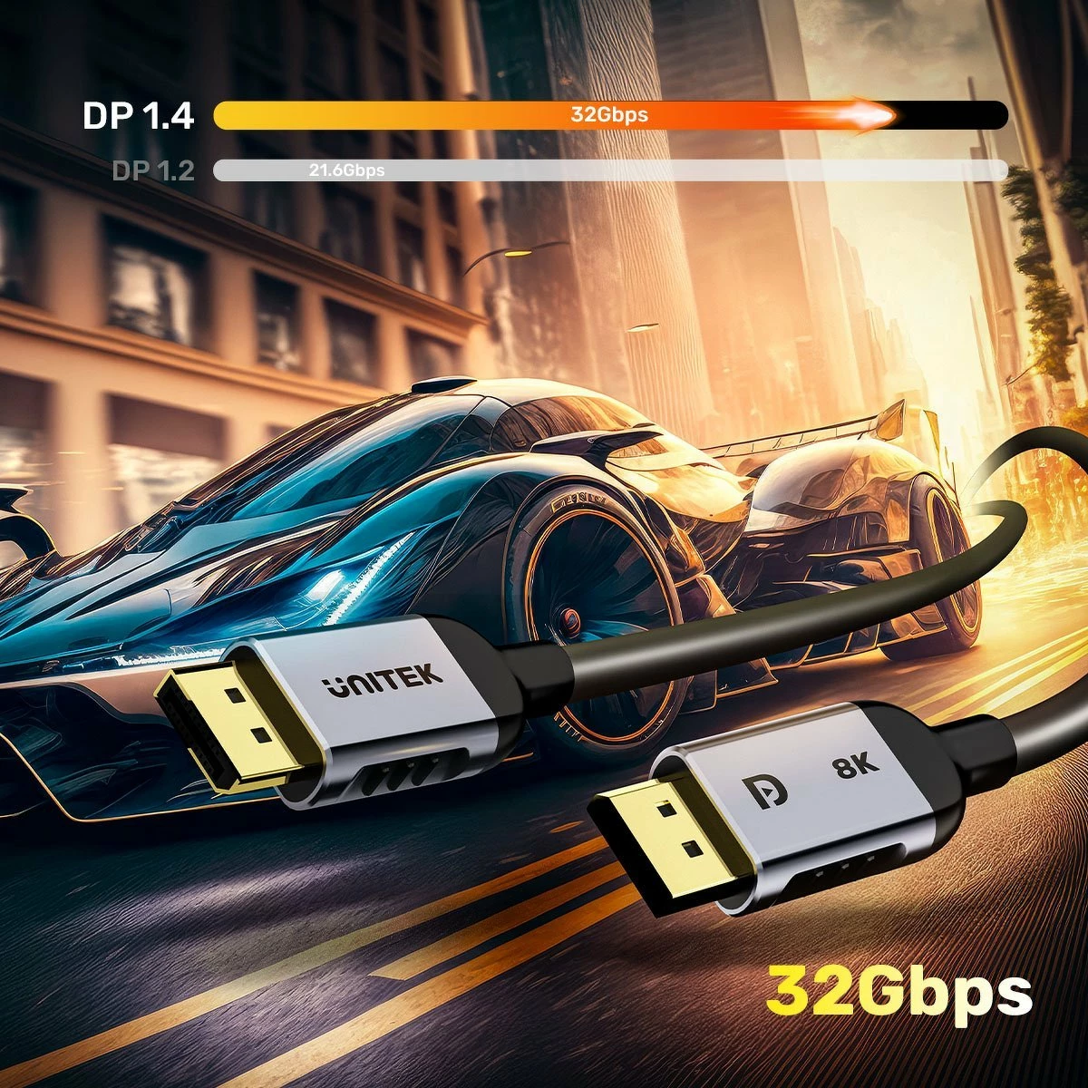 Kabllo DisplayPort Unitek C1628GY01-2M 2m DP 1.4 8K@60Hz/4K@240Hz, zezë