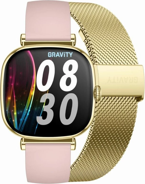 Smartwatch për femra Gravity GT32-1, gold me rrip rezervë rozë