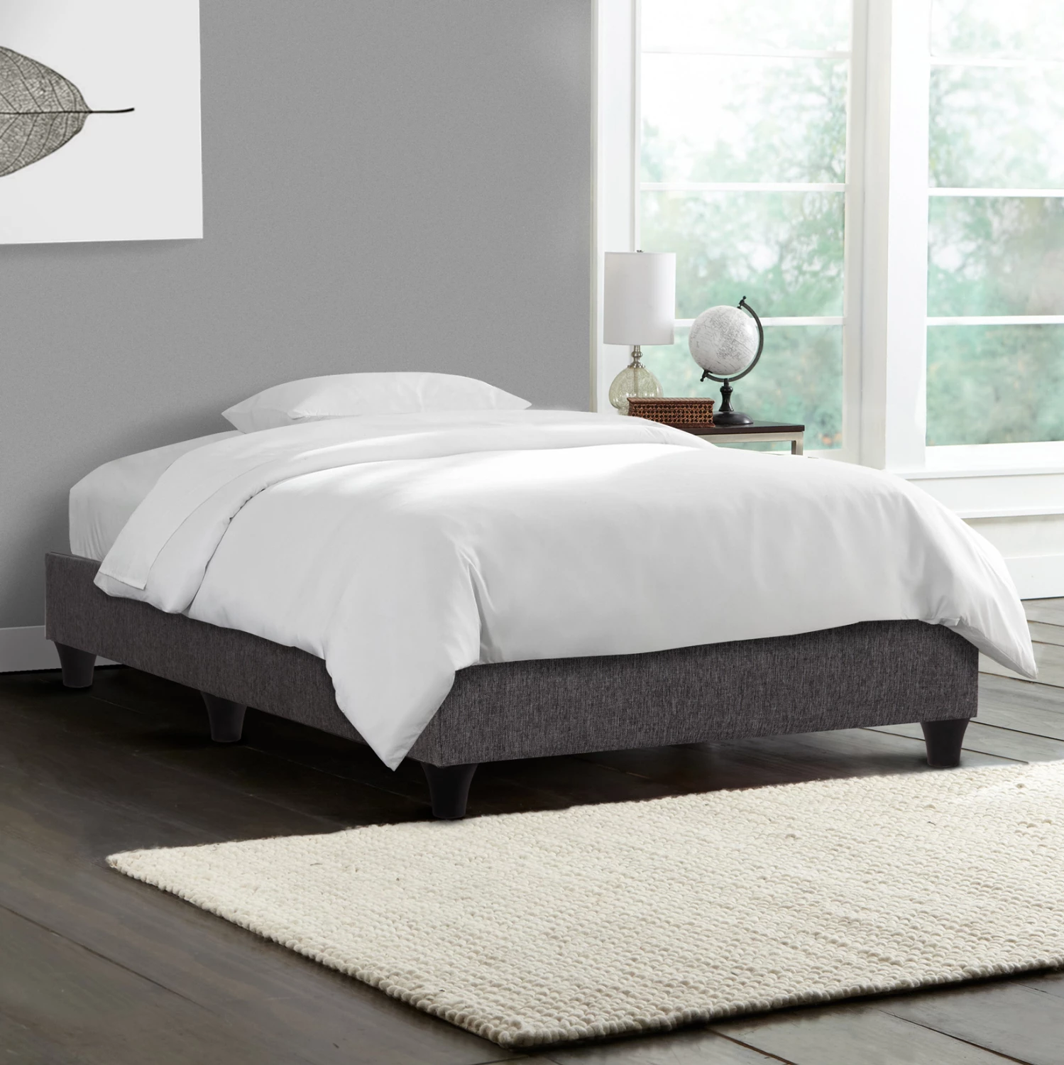 Shtrat njësh SIGGY, stof gri, pa hapësirë magazinimi, për dyshek 90x200cm