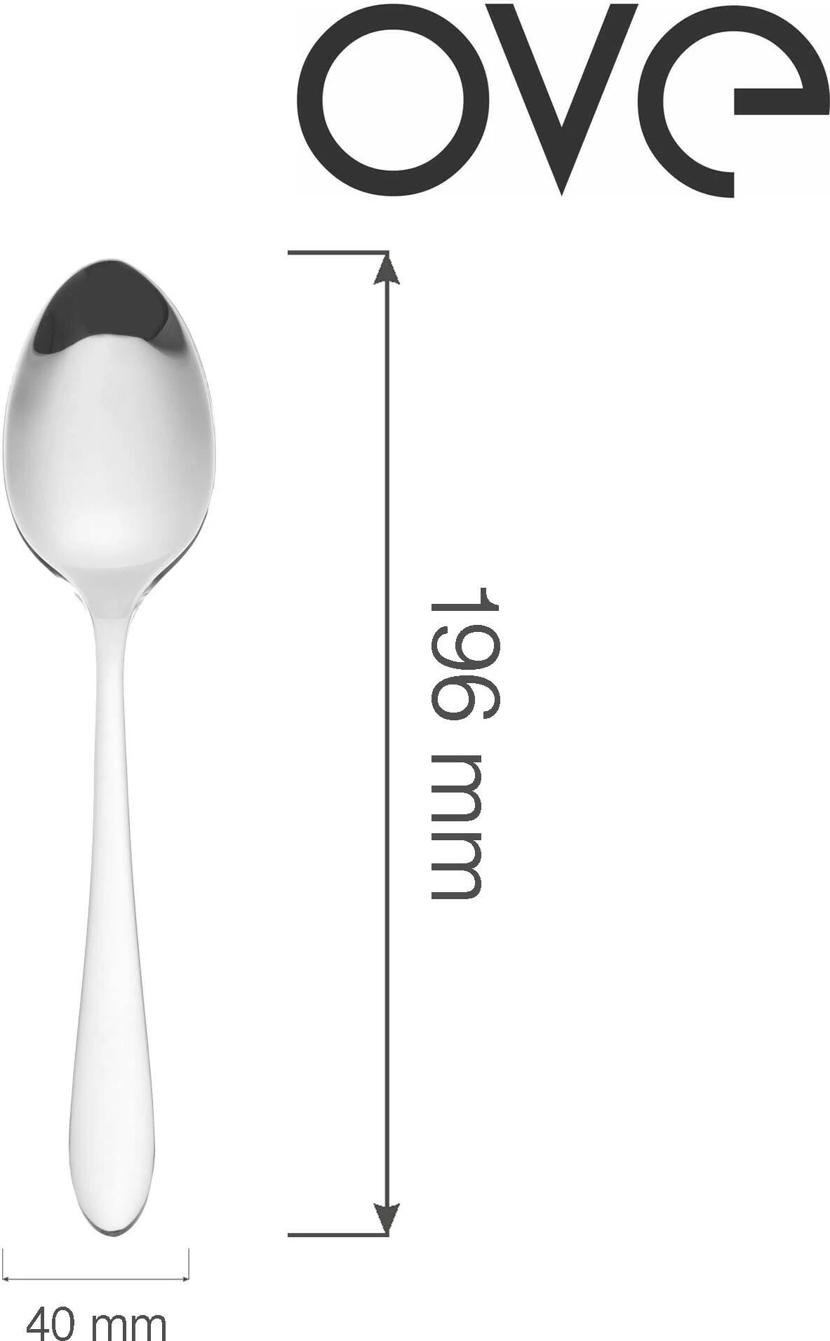 Lugë gjelle OVE Como 196 mm, çelik inox 18/10, trashësi 3 mm, Silver, set 12 copë