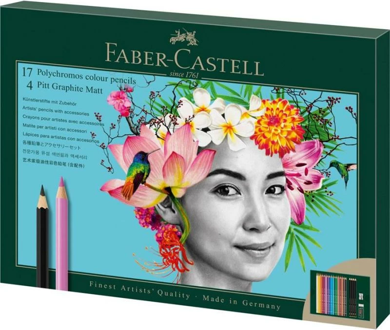 set lapsash artistike me ngjyra, Faber-Castell Polychromos FC-210052, 17 lapsa me ngjyra + 4 lapsa grafiti Pitt Graphite Matt (21 copë)