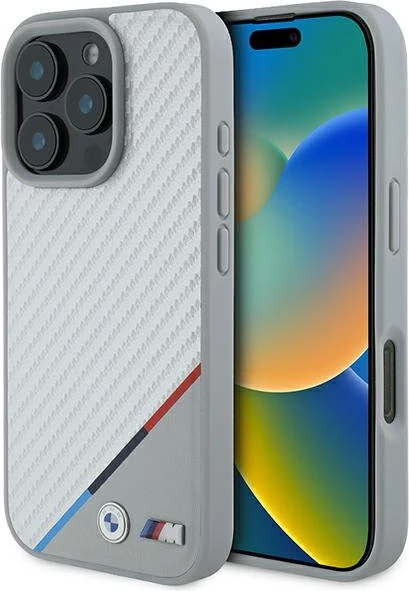 Mbështjellës BMW M Carbon Tricolor Line MagSafe për iPhone 16 Pro Max, Gri