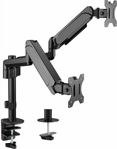 Mbajtëse tavoline për dy monitorë Equip, 17"-32", 2x9kg, Gas Spring, 360°, e zezë
