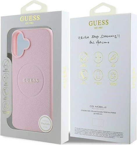 Mbështjellës Guess Grained Gold Ring MagSafe për iPhone 16 Plus, Rozë
