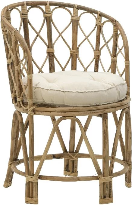 Karrige me krahë prej rrotani natyral me jastëk, 60x46x80 cm