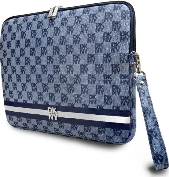 Mbështjellës laptopi DKNY Sleeve, 14", motiv katror, rrip dore, Blu