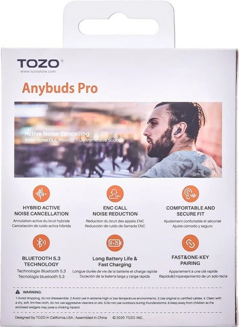 Kufje TOZO Anybuds Pro, TWS, Bluetooth, USB Type-C, Zezë
