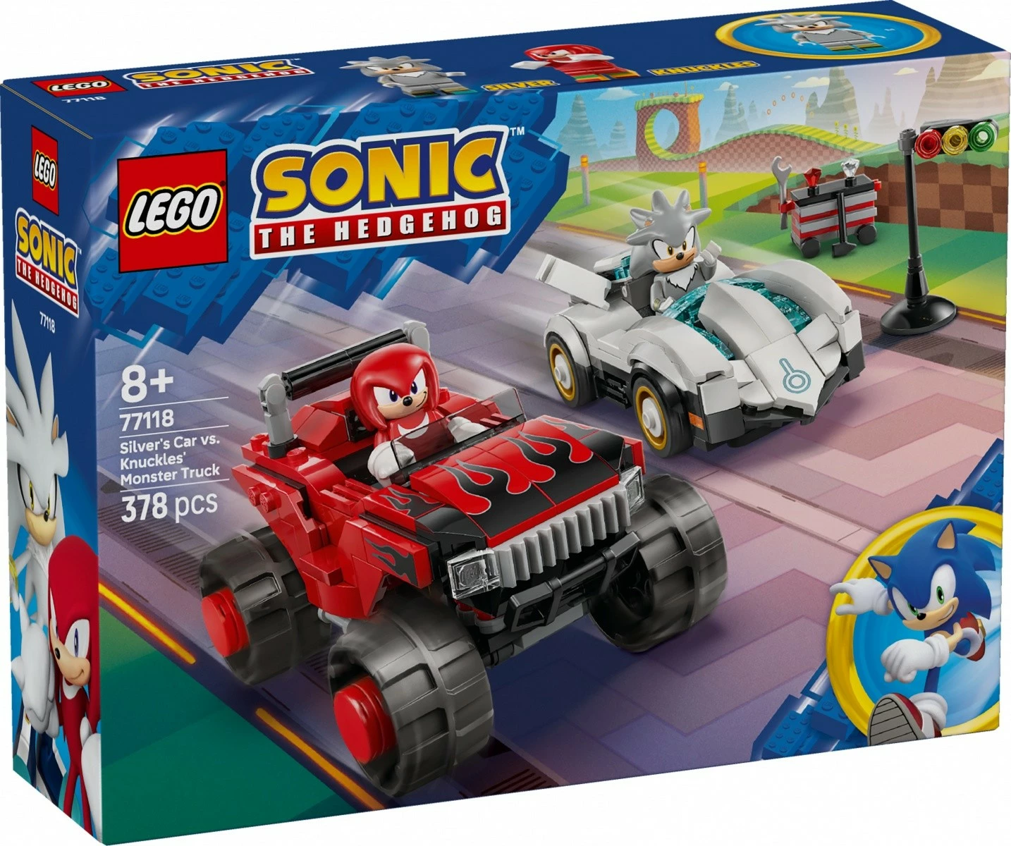 Set LEGO Sonic the Hedgehog 77118 Silver me makinë vs Knuckles me monster truck, 378 pjesë, 8+