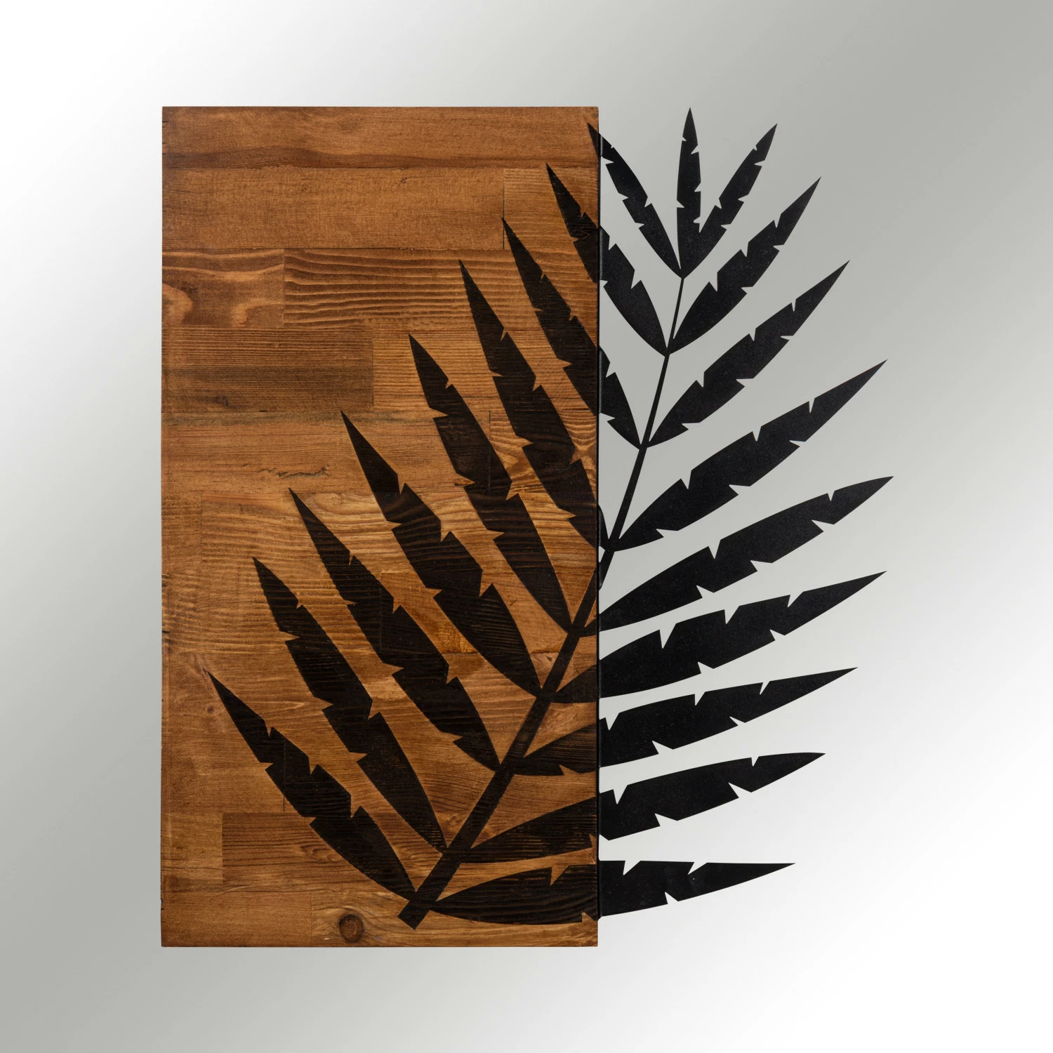 Aksesor dekorativ për mur, dru dhe metal, Wallity Leaf3, ngjyrë e zezë dhe arre, 50x58cm