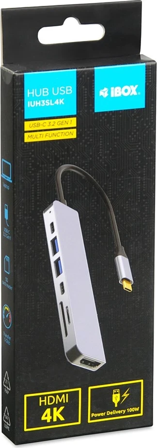 Dock për notebook IBOX IUH3SL4K, USB 3.2 Gen 1 (3.1 Gen 1) Type-C, Power Delivery 100W, Argjendtë