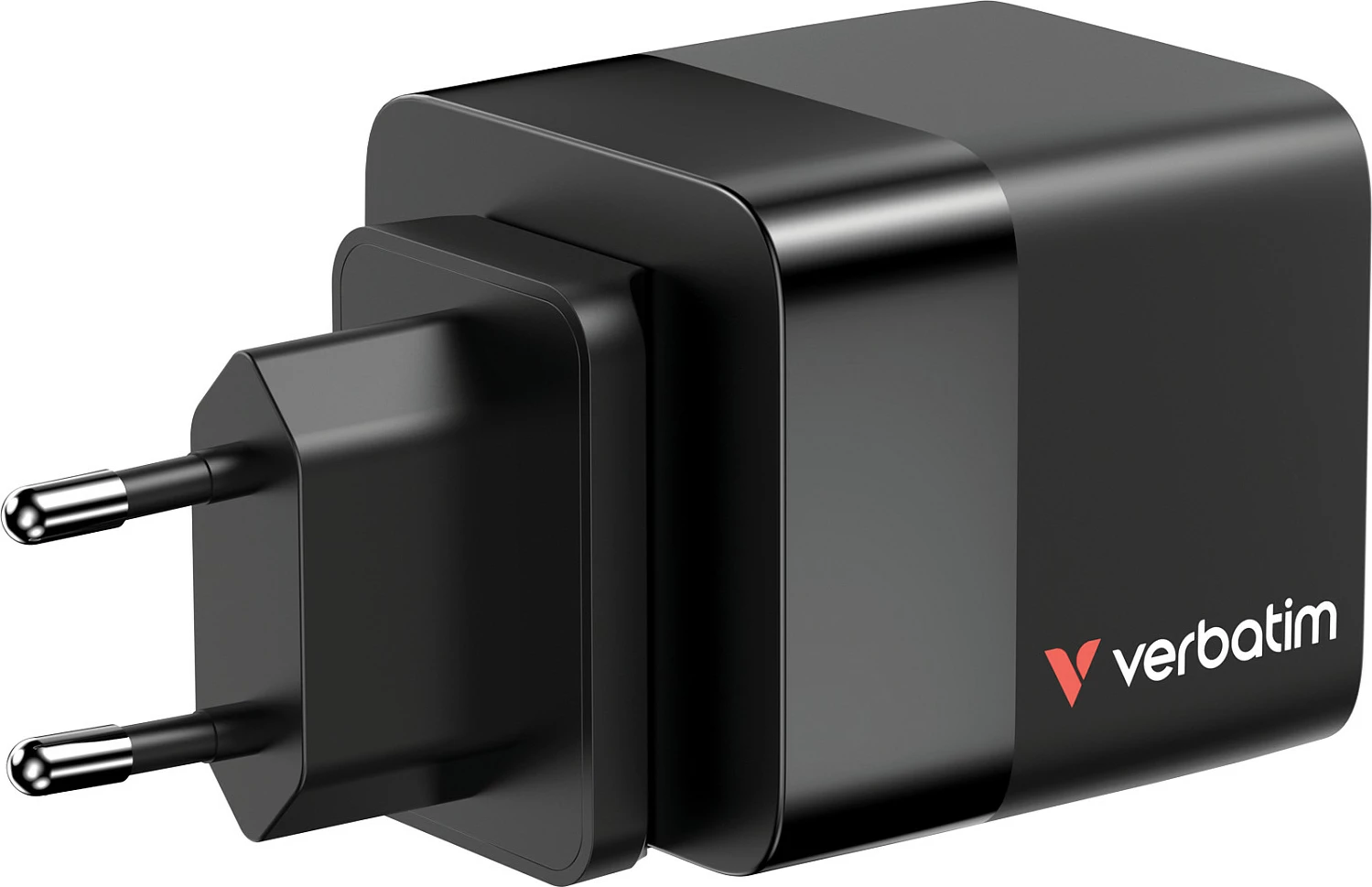 Karikues Verbatim GaN 65W, 2 porta USB-C PD/USB-A QC, kabllo e tërheqshme, EU/UK/US, i zi