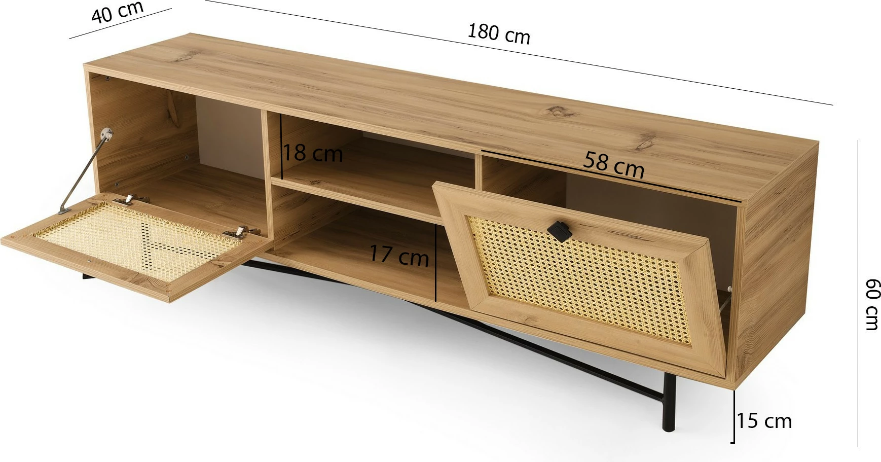 Komodë TV Hanah Home, Begonya 180, ngjyrë lis dhe e zezë
