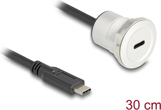 Kabëll zgjatues USB-C DeLOCK 88183, 0.3 m, mashkull në femër, panel-mount, zi/argjend