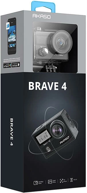 Kamerë sportive Akaso Brave 4, 4K, kënd 170°, 20MP, e zezë, set me aksesorë