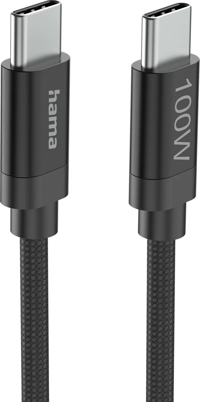 Kabllo USB-C Hama USB-C - USB-C, 100W, 3m, najlon, e zezë