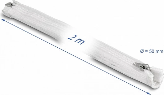 Mëngë mbrojtëse për kabllo DeLOCK 2 m x 50 mm me zinxhir, rezistente ndaj nxehtësisë, e bardhë