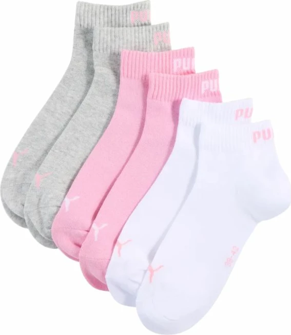 Çorape Puma Quarter Plain 3-pack, rozë, të bardha, gri