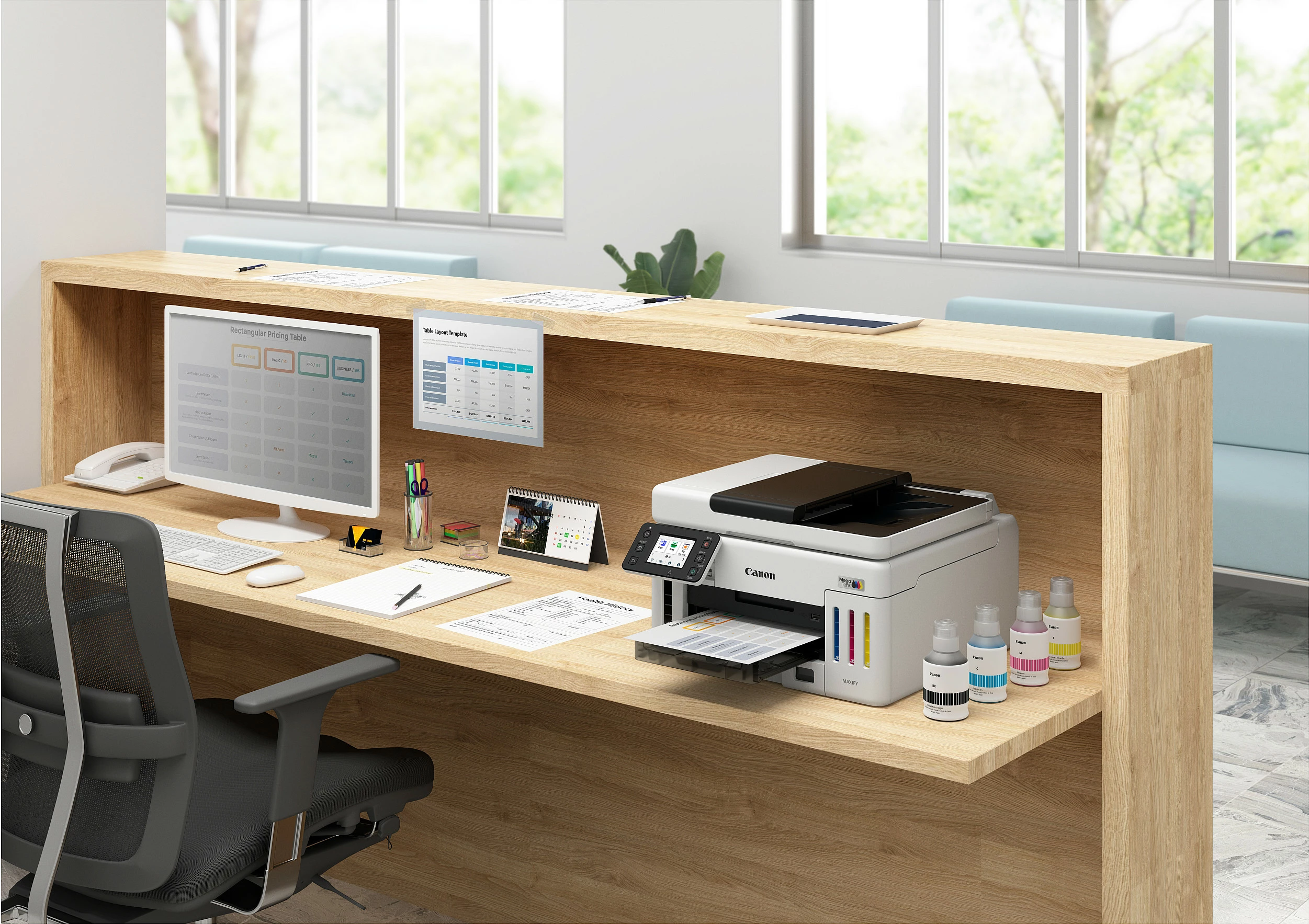 Printer multifunksional Canon MAXIFY GX6150, Inkjet me ngjyra, A4, Duplex, Wi‑Fi/Ethernet, bardh e zi