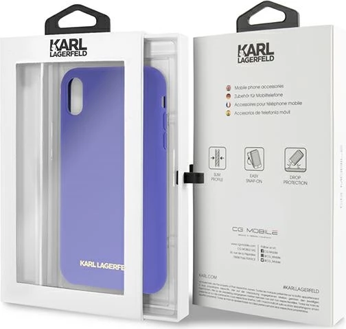 Mbështjellës Karl Lagerfeld për iPhone XR, silikon, vjollcë